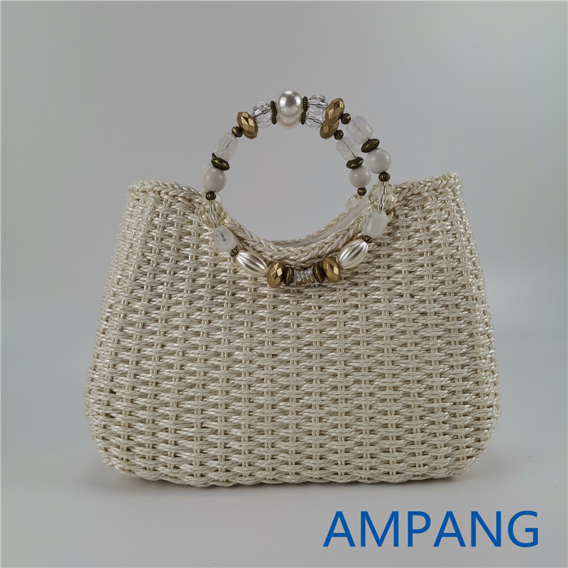 paper woven bag with beaded handles