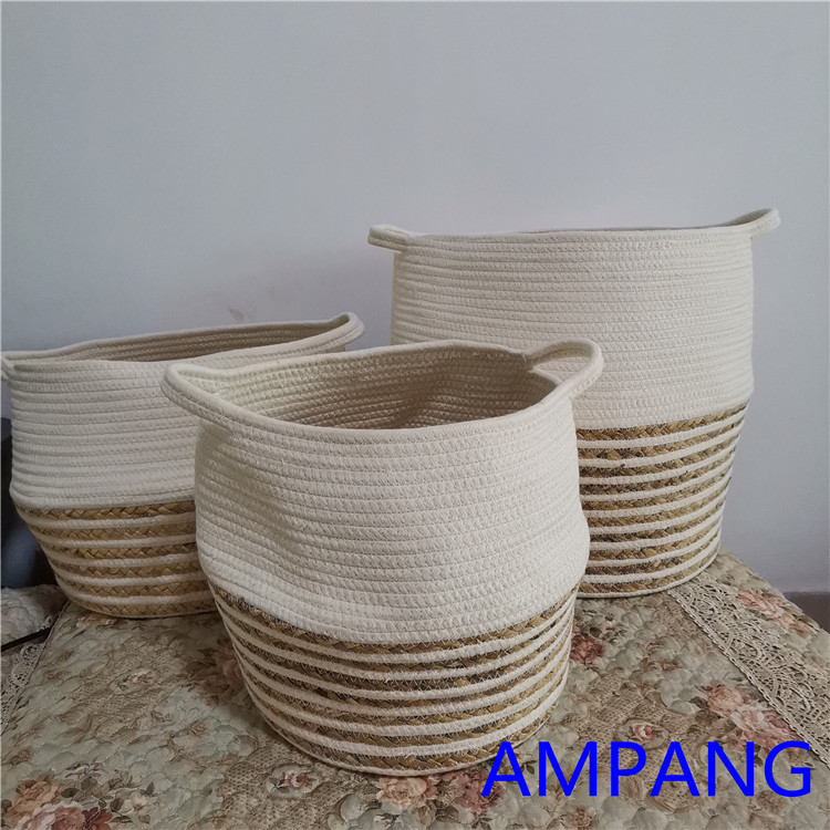 cotton rope&water hyacinth grass basket