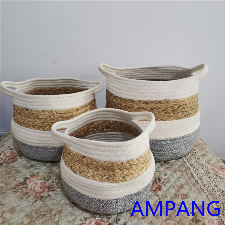 cotton rope&water hyacinth grass basket